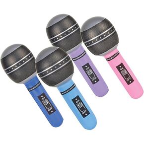 The Dreidel Company Microphone Inflate 10.5", Variety Colors, Party Decoration, Carnival Prizes, Party Favor (4-Pack)