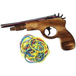 Wooden Rubber Band Gun Kids Toy with 100 Rubber Bands 9" Length