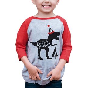 7 ate 9 Apparel Four 4 Fourth 4th Birthday Dino Dinosaur Red Baseball Shirt T-Shirt
