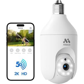Allesin 4MP Light Bulb Security Camera, 5G&2.4GHz WiFi Light Socket Cameras Wireless for Home Security with 8 Infrared Lights Color Night Vision, 360°Motion Detection, 2-Way Talk, SD/Cloud Storage