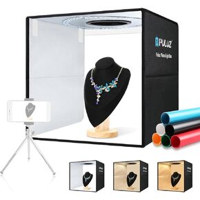 Camnoon 40*40*40cm Foldable LED Light Tent Desktop Photo Studio Light Box Softbox 3200K-6500K Dimmable 144pcs Beads 3 Light Modes 10 Brightness Levels USB Powered with 6pcs Backdrops for Photography