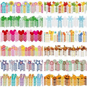 Geyee 360 Pcs Holiday Bulletin Board Borders Decorations Valentine's Day Spring Easter Summer Scalloped Border Trim Classroom Borders Bulletin Board Trim for Classroom School, 12 Design(Stylish)
