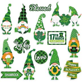 Whaline 42 قطعة من قصاصات ورق عيد القديس باتريك Lucky Dwarf Gnome من الورق لتزيين لوحة إعلانات عيد القديس باتريك مع نقاط صمغ للمدرسة والفصول الدراسية والمنزل وباب الحائط