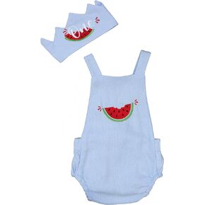 LYNX 1st Birthday Boy Outfit With Crown. Blue Embroidered Melon Baby Romper With Crown For 1 Year Old Birthday/Cake Smash. Also Great Gift For Boys First Birthday. 2-Piece Handmade Dress & Crown.