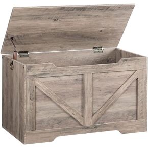 HOOBRO Wooden Toy Box, Sturdy Storage Bench, Retro Toy Chest with U-Shaped Cut-Out Pull, storage chest, Safety Hinge, Supports 220 lb, Easy Assembly, Vintage Gray VP771CW01