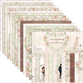 GLKTOPO Wedding Theme Scrapbook Paper, 6" Single-Side Prints Decorative Craft Papers Wedding love theme, Suitable for Family, Love, Festival -24 Sheets (B-style)