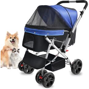 Dog Stroller for Medium/2-3 Small Dogs, 55LBS Capacity Pet Stroller with Sturdy Steel Frame, Brake and Upgraded Durable Wheels, Large Cat/Dog Stroller for Walking (Blue) in Kuwait
