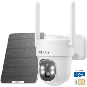 VIZIUUY 4G LTE Cellular Security Camera, 2K Solar Camera Outdoor Wireless, No WiFi Security Camera, 360° Pan-Tilt, Color Night Vision, Motion&Siren Alerts(32G SD&SIM Card Included)
