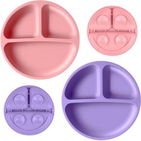 Vicloon Suction Plates for Baby, 3PCS 100% Silicone Suction Plates, Baby Plates With Suction, BPA Free Suction Plates for Toddlers, Divided Plate Design, Toddler Plates Dish Microwave & Dishwasher