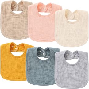 Muslin Baby Bibs 6 Pack Baby Bandana Drool Bibs Cotton for Unisex Boys Girls, 6 Solid Colors Set for Teething and Drooling…
