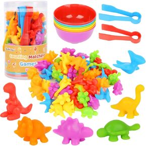 MCPINKY 56PCS Counting Dinasour Toys, Sensory Counting Toys Color Sorting Toys Montessori Matching Games Educational Learning Toy for Kids Toddlers