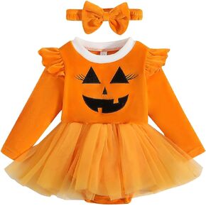 XuKoccYiee My 1st Halloween Newborn Baby Girl Pumpkin Romper Dress Tutu Onesie Infant Halloween Outfits Fall Winter Clothes