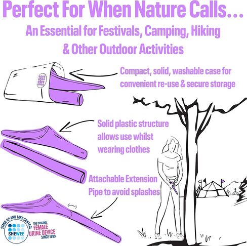 مبولة SHEWEE Extreme للإناث - صنع في المملكة المتحدة - جهاز تبول محمول وقابل لإعادة الاستخدام. المهرجانات، والتخييم، والسيارات، وأساسيات المشي لمسافات طويلة للنساء. حامل للتبول مع حقيبة حمل وأنبوب تمديد in Kuwait