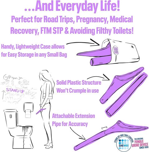 مبولة SHEWEE Extreme للإناث - صنع في المملكة المتحدة - جهاز تبول محمول وقابل لإعادة الاستخدام. المهرجانات، والتخييم، والسيارات، وأساسيات المشي لمسافات طويلة للنساء. حامل للتبول مع حقيبة حمل وأنبوب تمديد in Kuwait