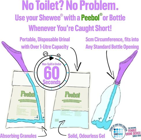 مبولة SHEWEE Extreme للإناث - صنع في المملكة المتحدة - جهاز تبول محمول وقابل لإعادة الاستخدام. المهرجانات، والتخييم، والسيارات، وأساسيات المشي لمسافات طويلة للنساء. حامل للتبول مع حقيبة حمل وأنبوب تمديد in Kuwait