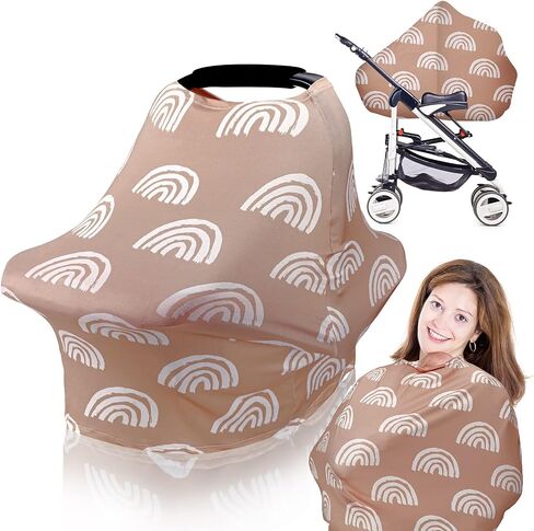 Boho Baby Car Seat Cover Boho Nursing Cover Rainbow Car Seat Canopy Soft Breathable Stretchy Shopping Cart High Chair Cover for Boys and Girls Breastfeeding Multi Use Shower Gift in Saudi Arabia