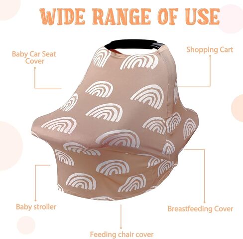 Boho Baby Car Seat Cover Boho Nursing Cover Rainbow Car Seat Canopy Soft Breathable Stretchy Shopping Cart High Chair Cover for Boys and Girls Breastfeeding Multi Use Shower Gift in Saudi Arabia