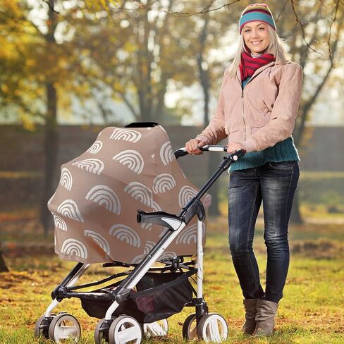 Boho Baby Car Seat Cover Boho Nursing Cover Rainbow Car Seat Canopy Soft Breathable Stretchy Shopping Cart High Chair Cover for Boys and Girls Breastfeeding Multi Use Shower Gift in Saudi Arabia