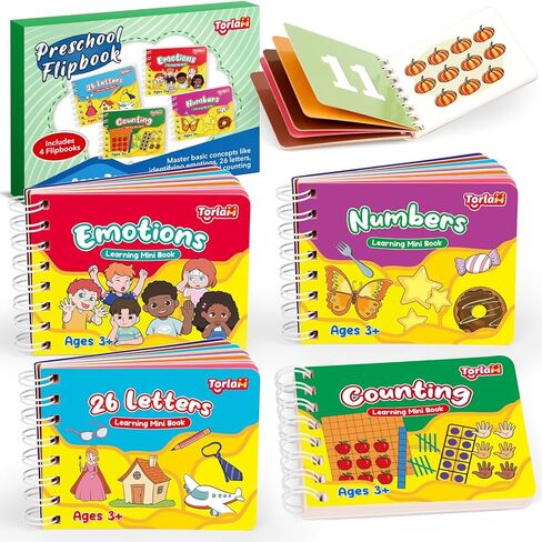 Preschool Learning Books, Alphabet Games ABC Letter Number Recognition Counting Toys Toddler Emotions Feelings Book, Flipbook Mini Board Books Set Activity Book Learning Activities, 4 Pcs in Kuwait