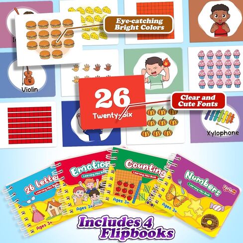 Preschool Learning Books, Alphabet Games ABC Letter Number Recognition Counting Toys Toddler Emotions Feelings Book, Flipbook Mini Board Books Set Activity Book Learning Activities, 4 Pcs in Kuwait