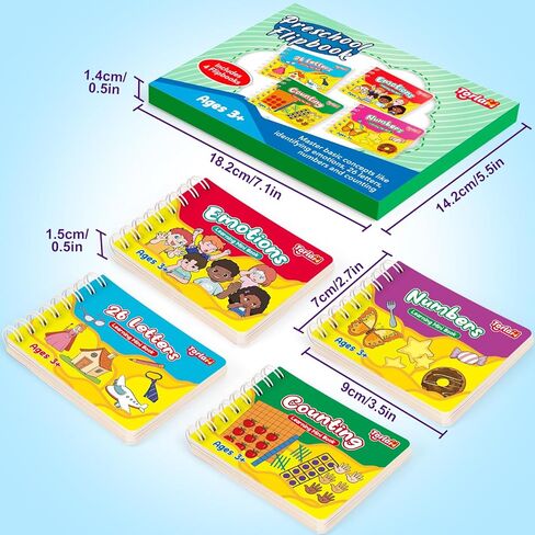Preschool Learning Books, Alphabet Games ABC Letter Number Recognition Counting Toys Toddler Emotions Feelings Book, Flipbook Mini Board Books Set Activity Book Learning Activities, 4 Pcs in Kuwait