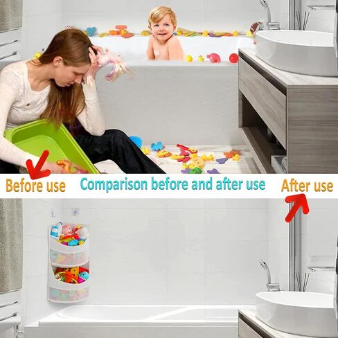 حامل ألعاب الحمام ذو المستويين، يحمل ألعاب حوض الاستحمام الكبيرة أو الكثير من ألعاب حوض الاستحمام بينما يتم تخزين ألعاب الحمام في الزاوية، ويحافظ على الحمام مرتبًا، منظم ألعاب الحمام الشبكي الكبير، لا يتجمع ويجف بسرعة in Kuwait