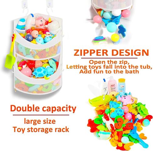 حامل ألعاب الحمام ذو المستويين، يحمل ألعاب حوض الاستحمام الكبيرة أو الكثير من ألعاب حوض الاستحمام بينما يتم تخزين ألعاب الحمام في الزاوية، ويحافظ على الحمام مرتبًا، منظم ألعاب الحمام الشبكي الكبير، لا يتجمع ويجف بسرعة in Kuwait