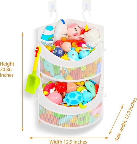 حامل ألعاب الحمام ذو المستويين، يحمل ألعاب حوض الاستحمام الكبيرة أو الكثير من ألعاب حوض الاستحمام بينما يتم تخزين ألعاب الحمام في الزاوية، ويحافظ على الحمام مرتبًا، منظم ألعاب الحمام الشبكي الكبير، لا يتجمع ويجف بسرعة in Kuwait