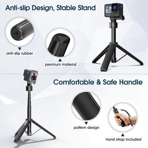 ULANZI MT-34 حامل ثلاثي القوائم قابل للتمديد لكاميرا Gopro، Go Quick II 20.7 بوصة حامل ثلاثي القوائم لكاميرا الحركة مع حزام يد 4 مراحل ملحقات مدونة فيديو محمولة لـ GoPro Hero 12 11 10 9/Max/DJI OSMO/Insta 360 in Kuwait