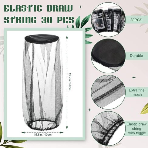 30 Pcs Mosquito Head Net Mesh Face Neck Fly Netting Hood Mosquito Netting Bug Net Wearable Mosquito Net Hat Mosquito Netting Head Cover Soft Fly Screen Protection for Outdoor Hiking Camping Walking in Saudi Arabia