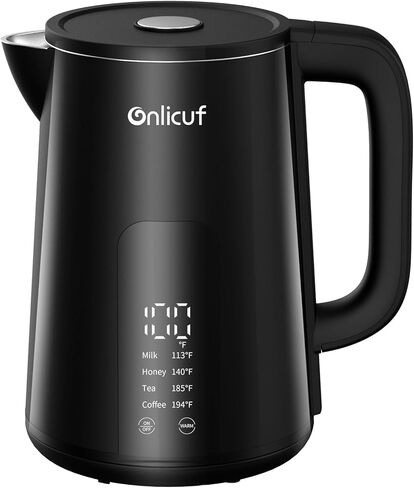 Onlicuf Temperature Control Electric Kettle, 304 Stainless Steel Interior Tea Kettle & Hot Water Boiler with Display, Auto-Off & Boil-Dry Protection, 1.7L, Keep Warm, Fast Boiling, BPA Free. in Kuwait
