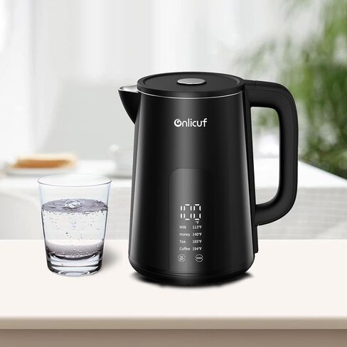 Onlicuf Temperature Control Electric Kettle, 304 Stainless Steel Interior Tea Kettle & Hot Water Boiler with Display, Auto-Off & Boil-Dry Protection, 1.7L, Keep Warm, Fast Boiling, BPA Free. in Kuwait