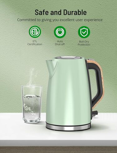 Electric Kettle, Paris Rhone Stainless Steel Electric Water Kettle, 1.7L, BPA-Free Electric Teapot with 1500W, Auto Shutoff, Boil-Dry Protection, LED Indicator, Coffee and Tea, Black in Kuwait