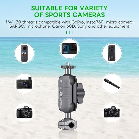 FANAUE GB-02T6 Super Clamp Camera Mount Monitor Magic Arm Double Ball Head Adapter with 1/4"-20 Thread for Canon/Nikon/DSLR/Gopro/LED Lights/Insta360, Can be Mounts on Handlebar of Bike Motorcycle ect in Saudi Arabia