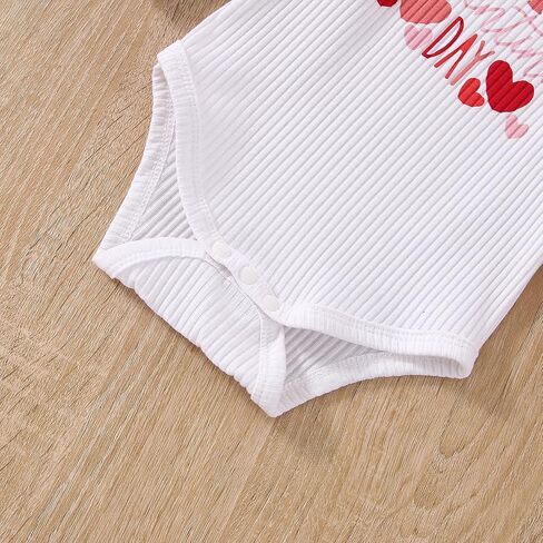 My First Valentines Day Baby Girl Outfit Ribbed Romper + Flared Pants +Headband Newborn Valentines Day Clothes in Kuwait