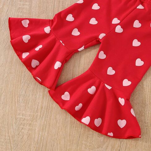 My First Valentines Day Baby Girl Outfit Ribbed Romper + Flared Pants +Headband Newborn Valentines Day Clothes in Kuwait