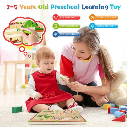 متاهة اللون والأرقام المغناطيسية من Mytrix، ألعاب ألغاز مغناطيسية خشبية للأطفال الصغار من سن 3 إلى 5 سنوات، لوحة أنشطة ألغاز تعلم مونتيسوري التعليمية ألعاب المهارات الحركية الدقيقة لمرحلة ما قبل المدرسة الأولاد والبنات in Kuwait