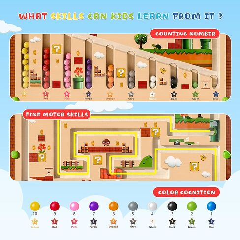 متاهة اللون والأرقام المغناطيسية من Mytrix، ألعاب ألغاز مغناطيسية خشبية للأطفال الصغار من سن 3 إلى 5 سنوات، لوحة أنشطة ألغاز تعلم مونتيسوري التعليمية ألعاب المهارات الحركية الدقيقة لمرحلة ما قبل المدرسة الأولاد والبنات in Kuwait