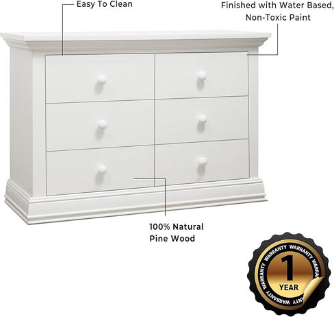 سوريل الأثاث موديستو بيبي خزانة مزدوجة - خزانة بيضاء للحضانة، أثاث غرفة نوم الأطفال، أدراج خزانة الأطفال، تخزين لغرفة الطفل مع أدراج، أثاث الحضانة للرضع الأبيض in Kuwait