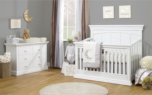 سوريل الأثاث موديستو بيبي خزانة مزدوجة - خزانة بيضاء للحضانة، أثاث غرفة نوم الأطفال، أدراج خزانة الأطفال، تخزين لغرفة الطفل مع أدراج، أثاث الحضانة للرضع الأبيض in Kuwait