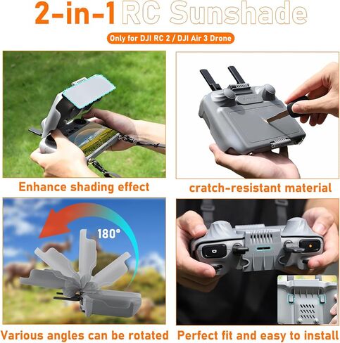 O'woda Mini 4 Pro RC 2 Sun Hood Cover, 2 in 1 RC 2 Remote Controller Sun Shade Joysticks Protector for DJI RC 2 Drone Remote Controller Accessories in Saudi Arabia