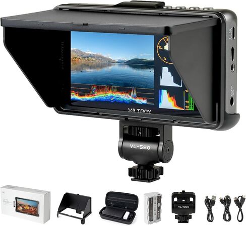 VILTROX DC-550 Lite شاشة لمس ميدانية للكاميرا، 4K HDMI 5.5 بوصة شاشة كاميرا DSLR 1920X1080 4K HDMI مدخل مخرج 3D Lut Video Peak Focus Assist مع غطاء ظلة in Kuwait