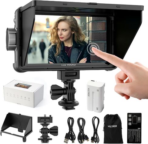 VILTROX DC-550 Lite شاشة لمس ميدانية للكاميرا، 4K HDMI 5.5 بوصة شاشة كاميرا DSLR 1920X1080 4K HDMI مدخل مخرج 3D Lut Video Peak Focus Assist مع غطاء ظلة in Kuwait