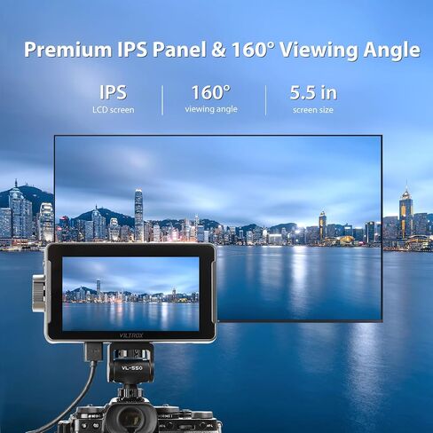VILTROX DC-550 Lite شاشة لمس ميدانية للكاميرا، 4K HDMI 5.5 بوصة شاشة كاميرا DSLR 1920X1080 4K HDMI مدخل مخرج 3D Lut Video Peak Focus Assist مع غطاء ظلة in Kuwait