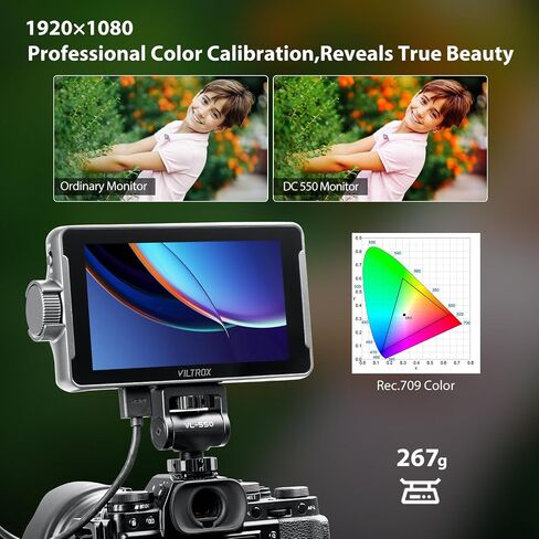 VILTROX DC-550 Lite شاشة لمس ميدانية للكاميرا، 4K HDMI 5.5 بوصة شاشة كاميرا DSLR 1920X1080 4K HDMI مدخل مخرج 3D Lut Video Peak Focus Assist مع غطاء ظلة in Kuwait