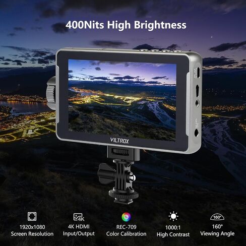VILTROX DC-550 Lite شاشة لمس ميدانية للكاميرا، 4K HDMI 5.5 بوصة شاشة كاميرا DSLR 1920X1080 4K HDMI مدخل مخرج 3D Lut Video Peak Focus Assist مع غطاء ظلة in Kuwait