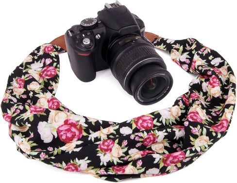 حزام وولفن الناعم للكاميرا والرقبة والكتف متوافق مع جميع كاميرات DSLR/SLR/الرقمية (DC) / الكاميرا الفورية وما إلى ذلك، زهور بيضاء in Kuwait