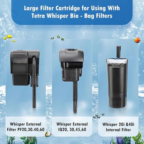 خراطيش فلتر Bio-Bag كبيرة لأحواض السمك، تناسب مرشح الطاقة الداخلي Tetra Whisper 20i و40i، وفلتر طاقة Whisper IQ 20,30,45,60 وفلتر طاقة Whisper PF 20,30,40,60 - جاهزة للاستخدام - 8 قطع in Kuwait