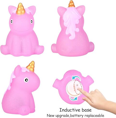 تضيء يونيكورن العائمة حوض الاستحمام اللعب الحيوان وامض حمام لعبة يونيكورن بريق لعبة الماء للأطفال كعكة الديكور الحمام دش ألعاب حمام سباحة حزب تفضل 6 قطع مجموعة in Kuwait