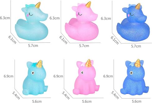 تضيء يونيكورن العائمة حوض الاستحمام اللعب الحيوان وامض حمام لعبة يونيكورن بريق لعبة الماء للأطفال كعكة الديكور الحمام دش ألعاب حمام سباحة حزب تفضل 6 قطع مجموعة in Kuwait